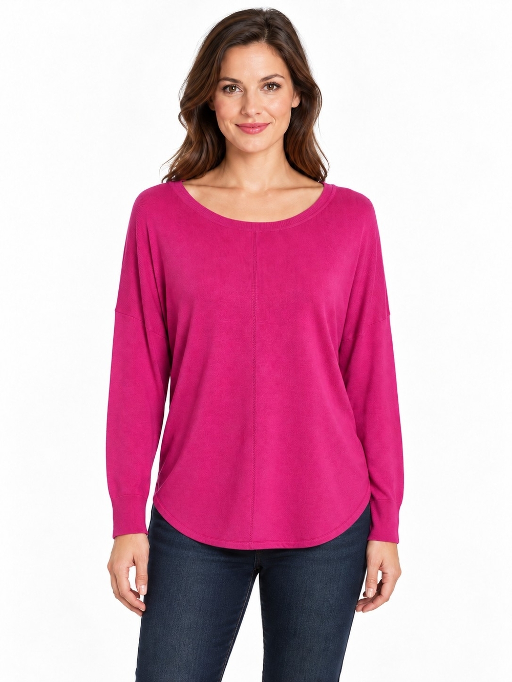 Ellen Tracy Magenta Scoop Neck Long Sleeve Top